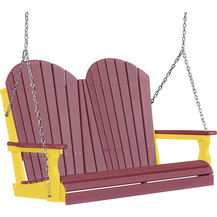 LuxCraft LuxCraft Cherry wood Adirondack 4ft. Recycled Plastic Porch Swing Cherrywood on Yellow / Adirondack Porch Swing Porch Swing 4APSCWY