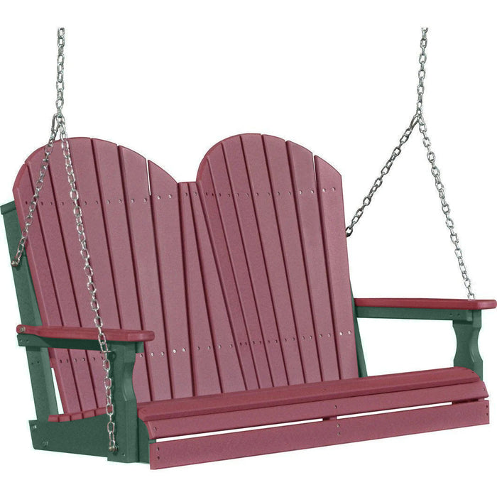 LuxCraft LuxCraft Cherry wood Adirondack 4ft. Recycled Plastic Porch Swing With Cup Holder Cherrywood on Green / Adirondack Porch Swing Porch Swing 4APSCWG-CH