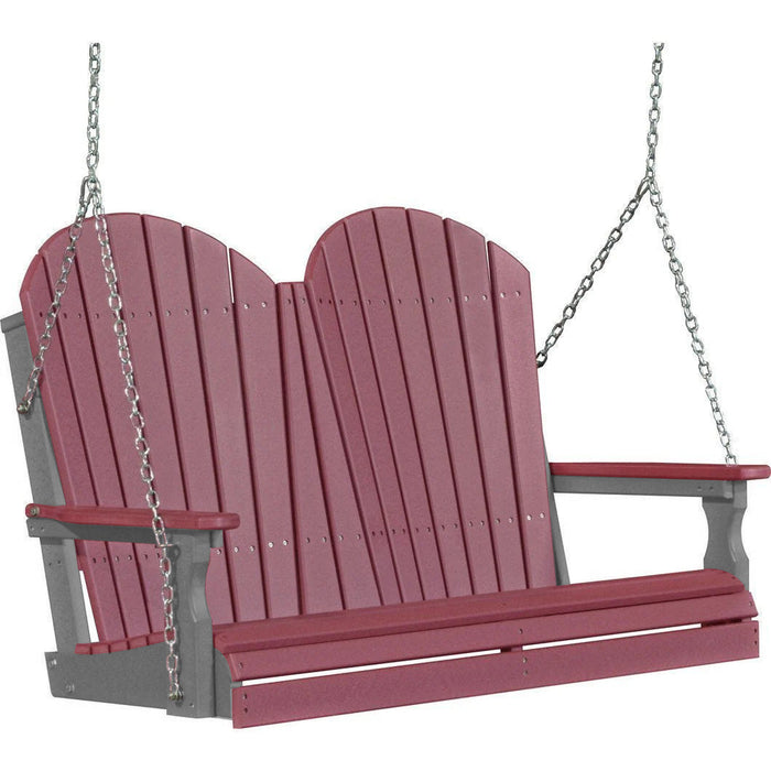 LuxCraft LuxCraft Cherry wood Adirondack 4ft. Recycled Plastic Porch Swing With Cup Holder Cherrywood on Slate / Adirondack Porch Swing Porch Swing 4APSCWS-CH