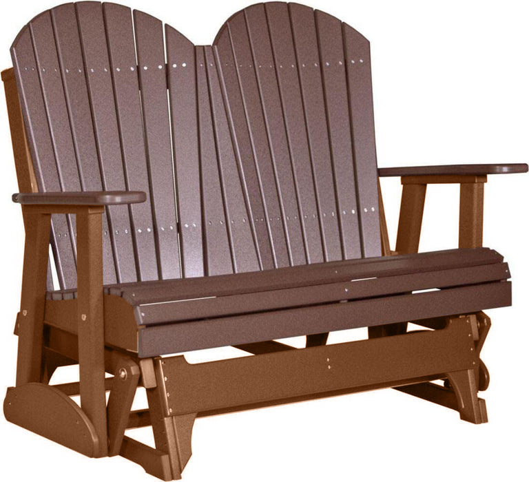 LuxCraft LuxCraft Chestnut Brown 4 ft. Recycled Plastic Adirondack Outdoor Glider Chestnut Brown on Antique Mahogany Adirondack Glider 4APGCBRAM