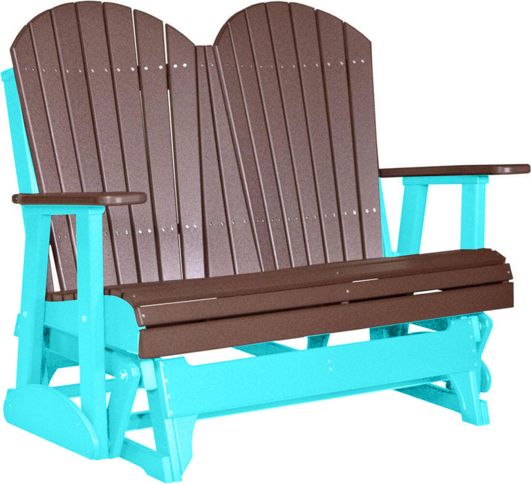 LuxCraft LuxCraft Chestnut Brown 4 ft. Recycled Plastic Adirondack Outdoor Glider Chestnut Brown on Aruba Blue Adirondack Glider 4APGCBRAB