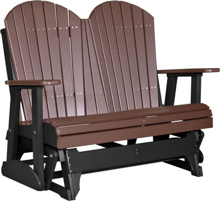 LuxCraft LuxCraft Chestnut Brown 4 ft. Recycled Plastic Adirondack Outdoor Glider Chestnut Brown on Black Adirondack Glider 4APGCBRB