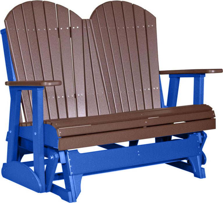 LuxCraft LuxCraft Chestnut Brown 4 ft. Recycled Plastic Adirondack Outdoor Glider Chestnut Brown on Blue Adirondack Glider 4APGCBRBL