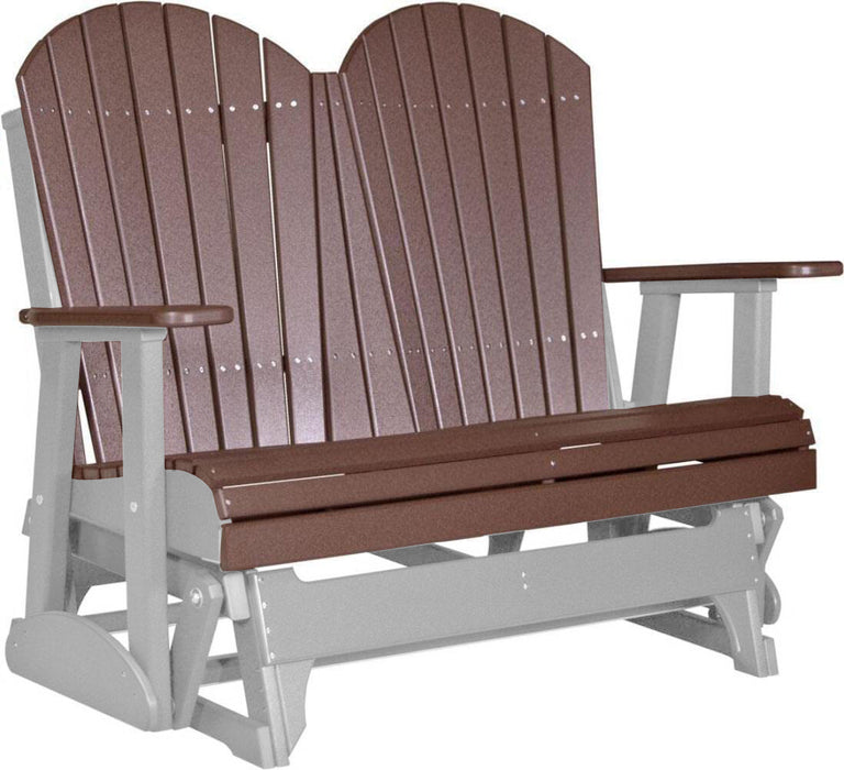 LuxCraft LuxCraft Chestnut Brown 4 ft. Recycled Plastic Adirondack Outdoor Glider Chestnut Brown on Dove Gray Adirondack Glider 4APGCBRDG