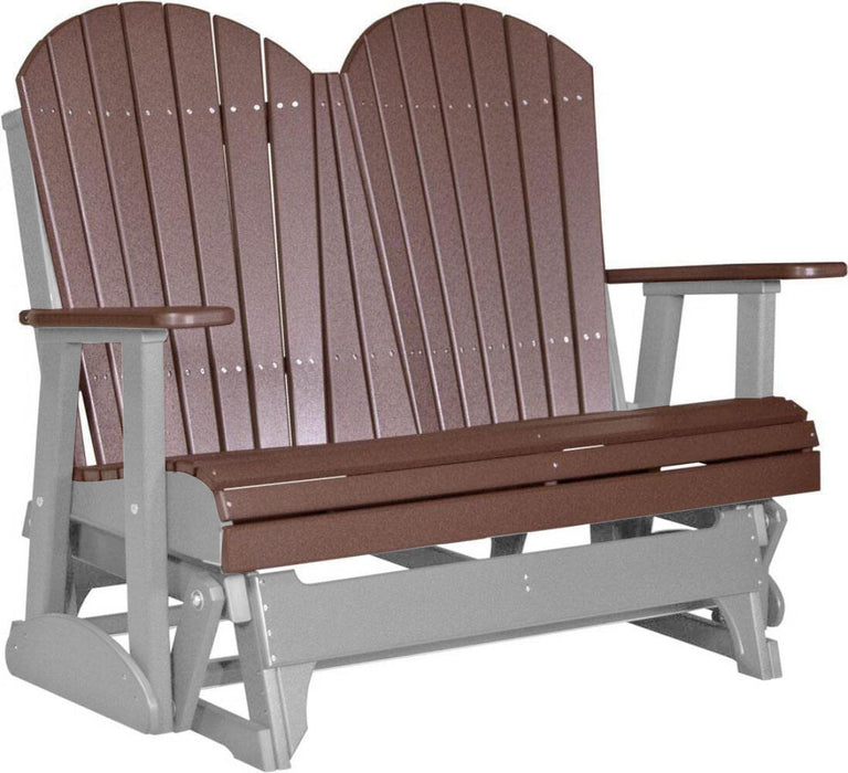 LuxCraft LuxCraft Chestnut Brown 4 ft. Recycled Plastic Adirondack Outdoor Glider Chestnut Brown on Gray Adirondack Glider 4APGCBRGR