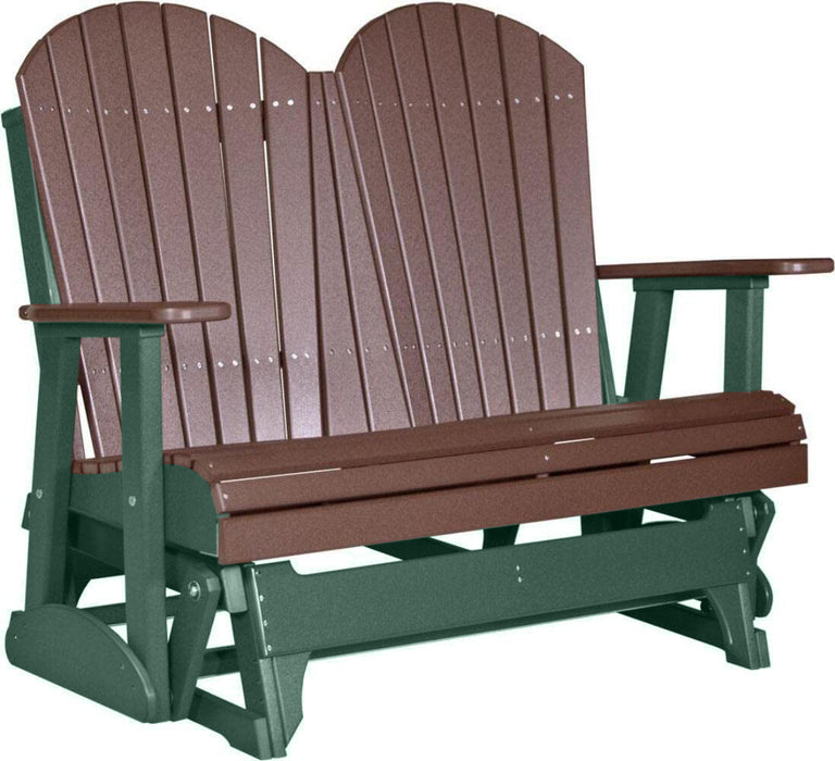 LuxCraft LuxCraft Chestnut Brown 4 ft. Recycled Plastic Adirondack Outdoor Glider Chestnut Brown on Green Adirondack Glider 4APGCBRG