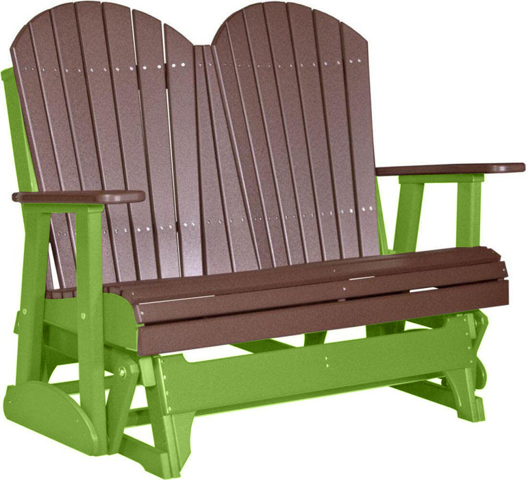 LuxCraft LuxCraft Chestnut Brown 4 ft. Recycled Plastic Adirondack Outdoor Glider Chestnut Brown on Lime Green Adirondack Glider 4APGCBRLG