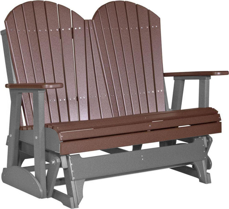 LuxCraft LuxCraft Chestnut Brown 4 ft. Recycled Plastic Adirondack Outdoor Glider Chestnut Brown on Slate Adirondack Glider 4APGCBRS