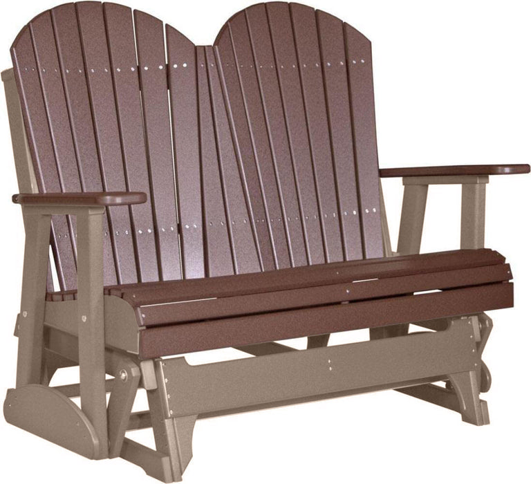 LuxCraft LuxCraft Chestnut Brown 4 ft. Recycled Plastic Adirondack Outdoor Glider Chestnut Brown on Weatherwood Adirondack Glider 4APGCBRWW