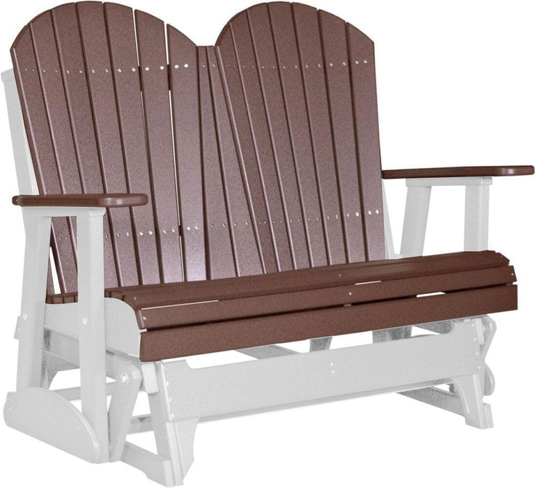 LuxCraft LuxCraft Chestnut Brown 4 ft. Recycled Plastic Adirondack Outdoor Glider Chestnut Brown on White Adirondack Glider 4APGCBRWH