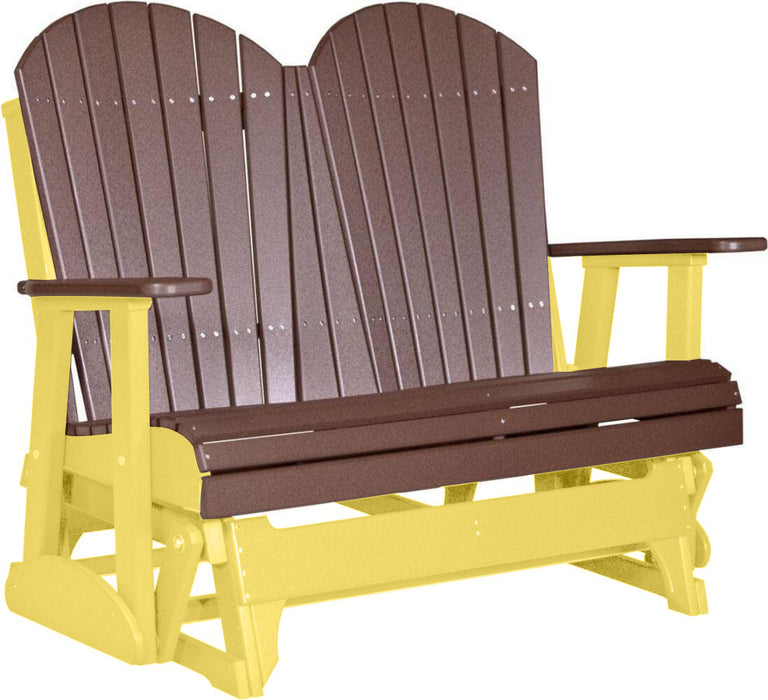 LuxCraft LuxCraft Chestnut Brown 4 ft. Recycled Plastic Adirondack Outdoor Glider Chestnut Brown on Yellow Adirondack Glider 4APGCBRY