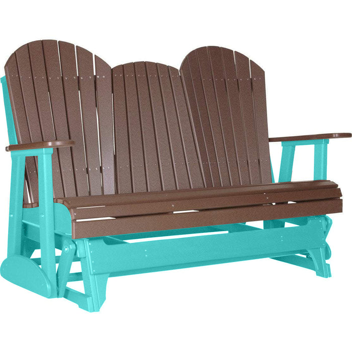 LuxCraft LuxCraft Chestnut Brown 5 ft. Recycled Plastic Adirondack Outdoor Glider Chestnut Brown on Aruba Blue Adirondack Glider 5APGCBRAB