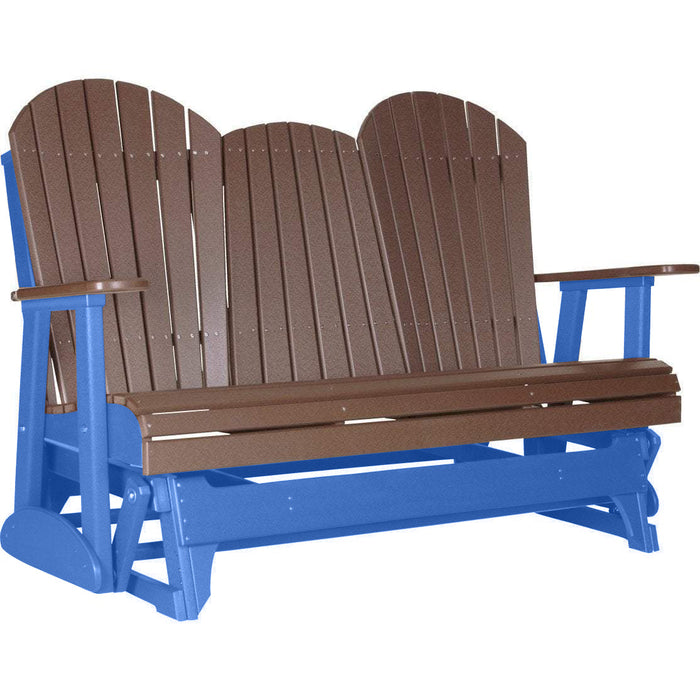 LuxCraft LuxCraft Chestnut Brown 5 ft. Recycled Plastic Adirondack Outdoor Glider Chestnut Brown on Blue Adirondack Glider 5APGCBRBL