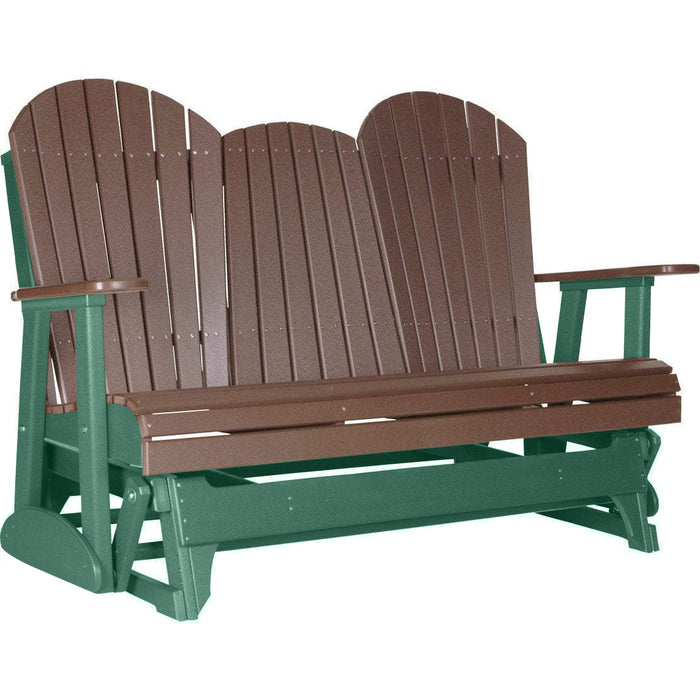 LuxCraft LuxCraft Chestnut Brown 5 ft. Recycled Plastic Adirondack Outdoor Glider Chestnut Brown on Green Adirondack Glider 5APGCBRG