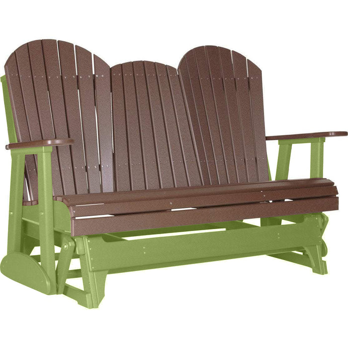 LuxCraft LuxCraft Chestnut Brown 5 ft. Recycled Plastic Adirondack Outdoor Glider Chestnut Brown on Lime Green Adirondack Glider 5APGCBRLG