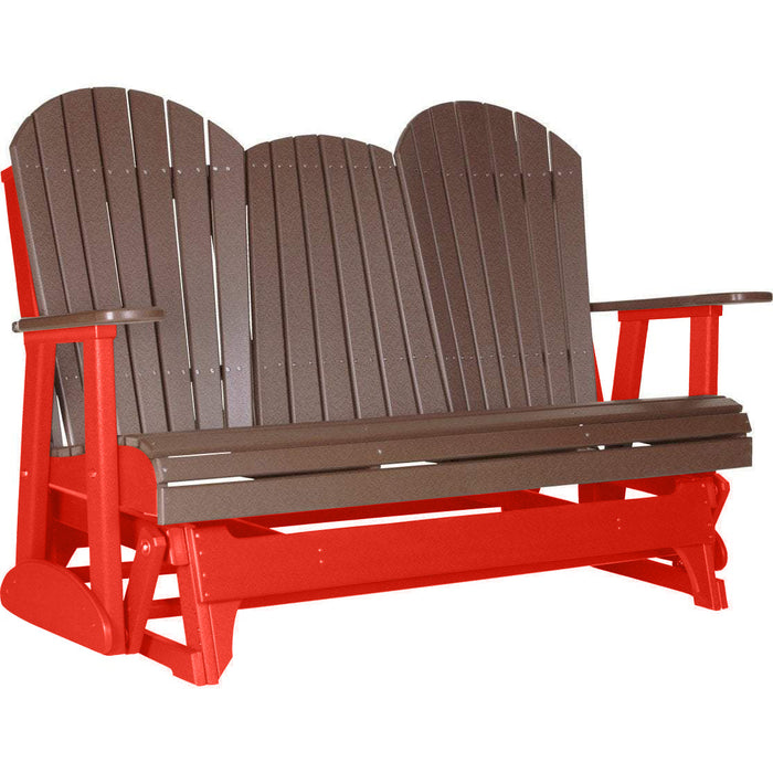 LuxCraft LuxCraft Chestnut Brown 5 ft. Recycled Plastic Adirondack Outdoor Glider Chestnut Brown on Red Adirondack Glider 5APGCBRR