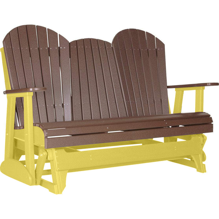 LuxCraft LuxCraft Chestnut Brown 5 ft. Recycled Plastic Adirondack Outdoor Glider Chestnut Brown on Yellow Adirondack Glider 5APGCBRY