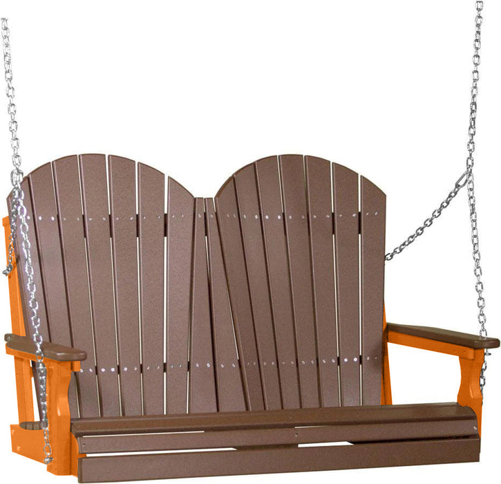 LuxCraft LuxCraft Chestnut Brown Adirondack 4ft. Recycled Plastic Porch Swing Chestnut Brown on Tangerine / Adirondack Porch Swing Porch Swing 4APSCBRT