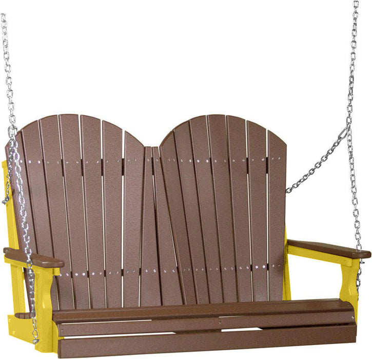 LuxCraft LuxCraft Chestnut Brown Adirondack 4ft. Recycled Plastic Porch Swing With Cup Holder Chestnut Brown on Yellow / Adirondack Porch Swing Porch Swing 4APSCBRY-CH