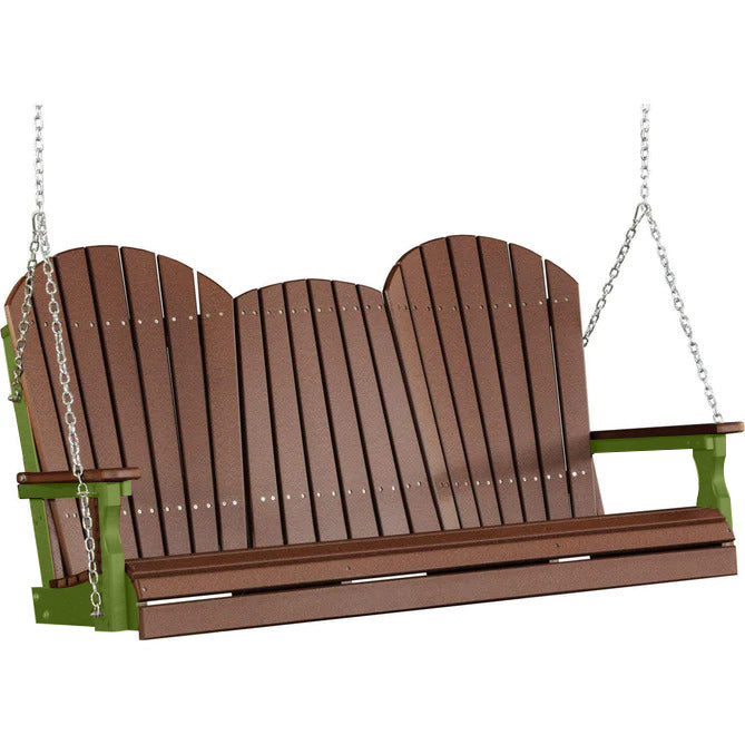 LuxCraft LuxCraft Chestnut Brown Adirondack 5ft. Recycled Plastic Porch Swing With Cup Holder Porch Swing