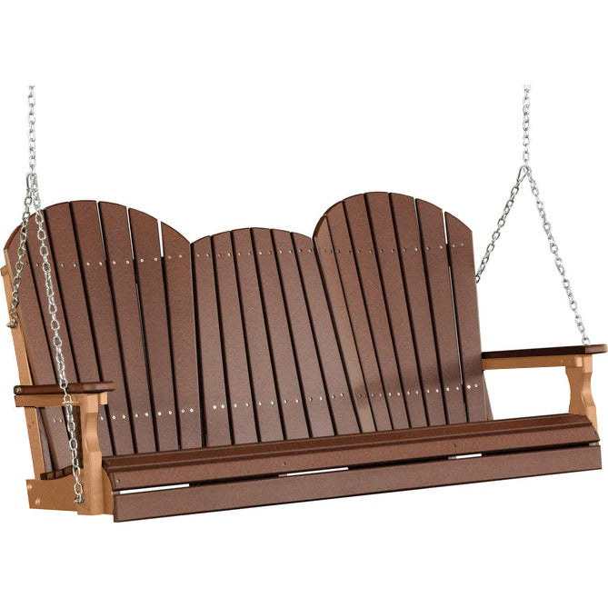 LuxCraft LuxCraft Chestnut Brown Adirondack 5ft. Recycled Plastic Porch Swing With Cup Holder Porch Swing