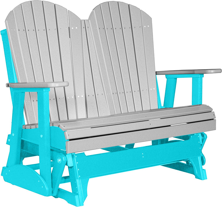 LuxCraft LuxCraft Dove Gray 4 ft. Recycled Plastic Adirondack Outdoor Glider Dove Gray on Aruba Blue Adirondack Glider 4APGDGAB