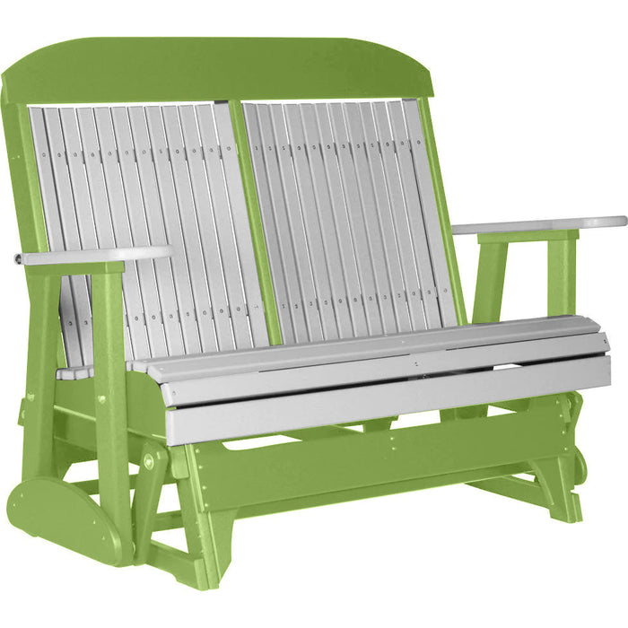 LuxCraft LuxCraft Dove Gray 4 ft. Recycled Plastic Highback Outdoor Glider Bench Dove Gray on Lime Green Highback Glider 4CPGDGLG