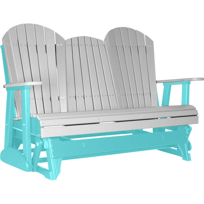 LuxCraft LuxCraft Dove Gray 5 ft. Recycled Plastic Adirondack Outdoor Glider Dove Gray on Aruba Blue Adirondack Glider 5APGDGAB