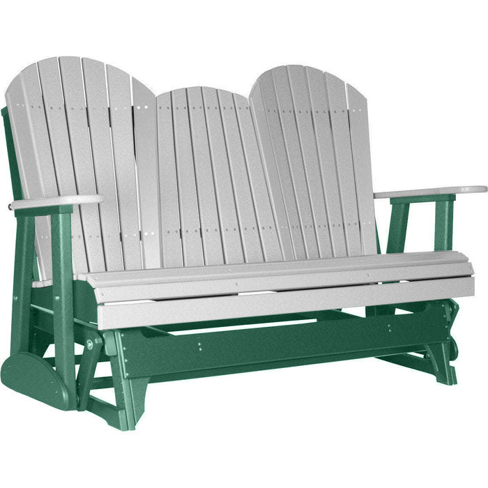 LuxCraft LuxCraft Dove Gray 5 ft. Recycled Plastic Adirondack Outdoor Glider Dove Gray on Green Adirondack Glider 5APGDGG