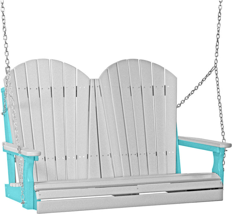 LuxCraft LuxCraft Dove Gray Adirondack 4ft. Recycled Plastic Porch Swing With Cup Holder Dove Gray on Aruba Blue / Adirondack Porch Swing Porch Swing 4APSDGAB-CH