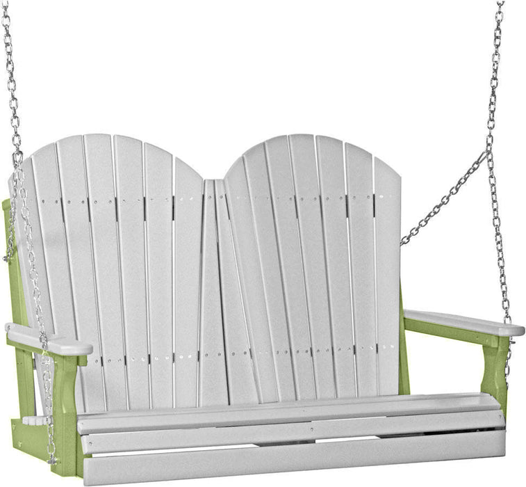 LuxCraft LuxCraft Dove Gray Adirondack 4ft. Recycled Plastic Porch Swing With Cup Holder Dove Gray on Lime Green / Adirondack Porch Swing Porch Swing 4APSDGLG-CH