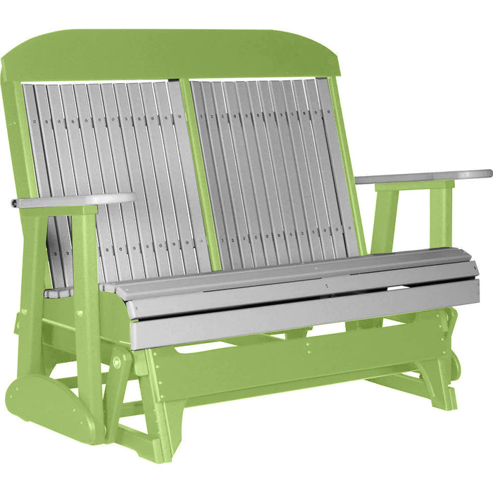 LuxCraft LuxCraft Gray 4 ft. Recycled Plastic Highback Outdoor Glider Bench With Cup Holder Dove Gray on Lime Green Highback Glider 4CPGGRLG-CH