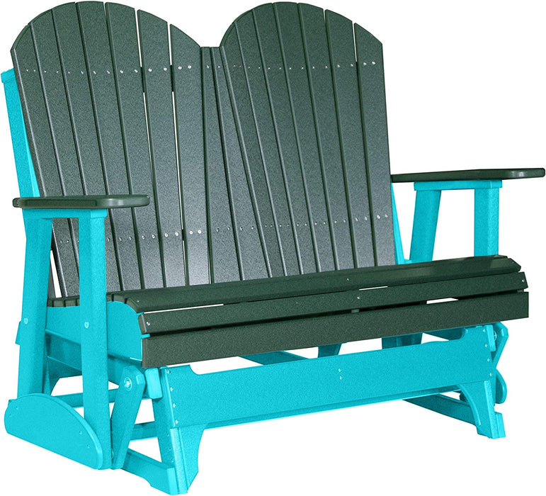 LuxCraft LuxCraft Green 4 ft. Recycled Plastic Adirondack Outdoor Glider Green on Aruba Blue Adirondack Glider 4APGGAB