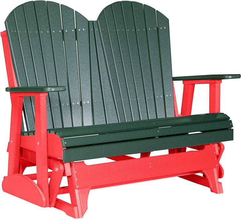 LuxCraft LuxCraft Green 4 ft. Recycled Plastic Adirondack Outdoor Glider With Cup Holder Green on Red Adirondack Glider 4APGGR-CH