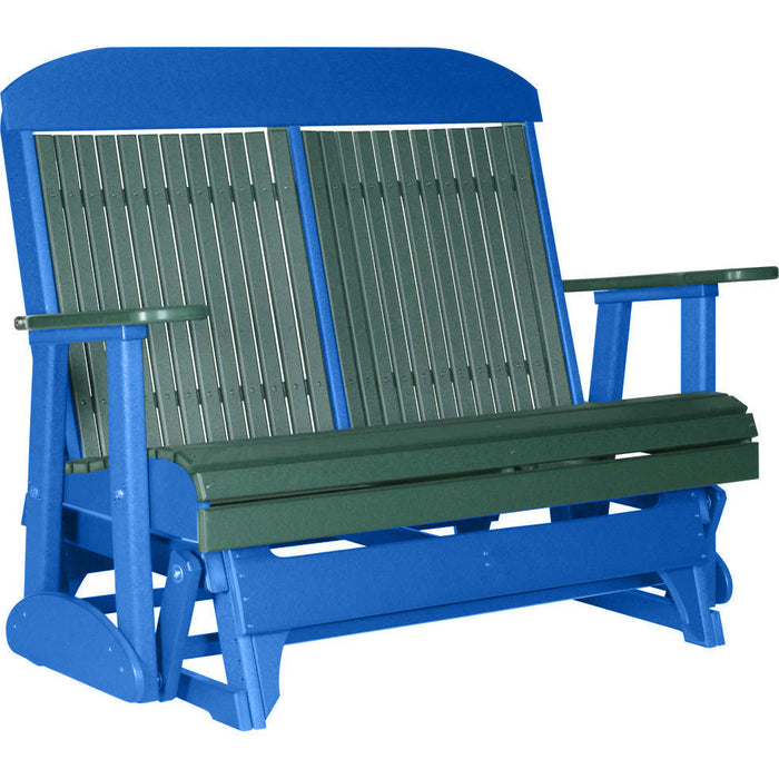 LuxCraft LuxCraft Green 4 ft. Recycled Plastic Highback Outdoor Glider Bench With Cup Holder Green on Blue Highback Glider 4CPGGBL-CH