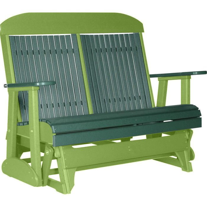 LuxCraft LuxCraft Green 4 ft. Recycled Plastic Highback Outdoor Glider Bench With Cup Holder Green on Lime Green Highback Glider 4CPGGLM-CH