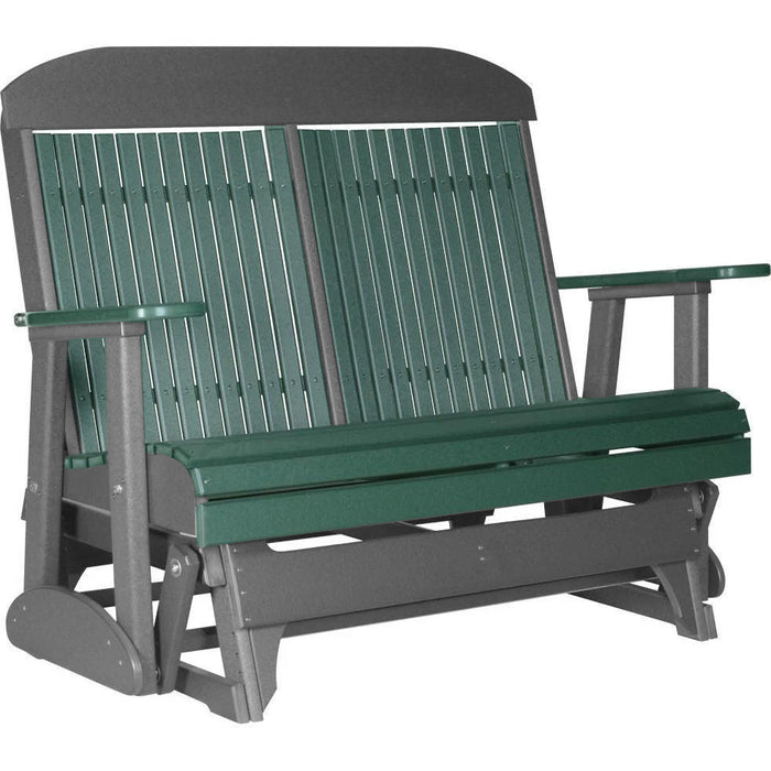 LuxCraft LuxCraft Green 4 ft. Recycled Plastic Highback Outdoor Glider Bench With Cup Holder Green on Slate Highback Glider 4CPGGS-CH