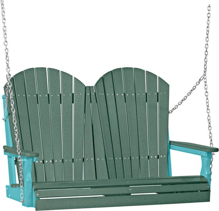 LuxCraft LuxCraft Green Adirondack 4ft. Recycled Plastic Porch Swing Green on Aruba Blue / Adirondack Porch Swing Porch Swing 4APSGAB