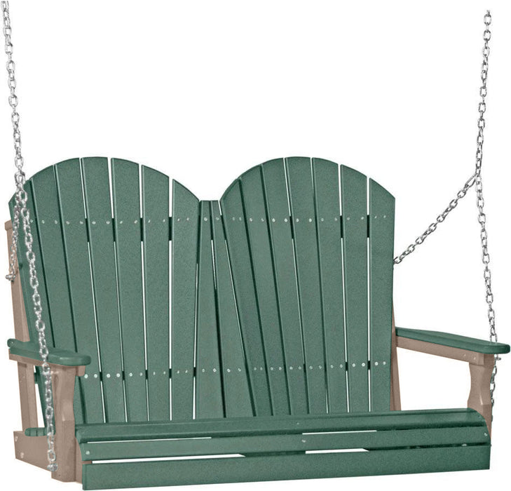 LuxCraft LuxCraft Green Adirondack 4ft. Recycled Plastic Porch Swing Green on Weatherwood / Adirondack Porch Swing Porch Swing 4APSGWW