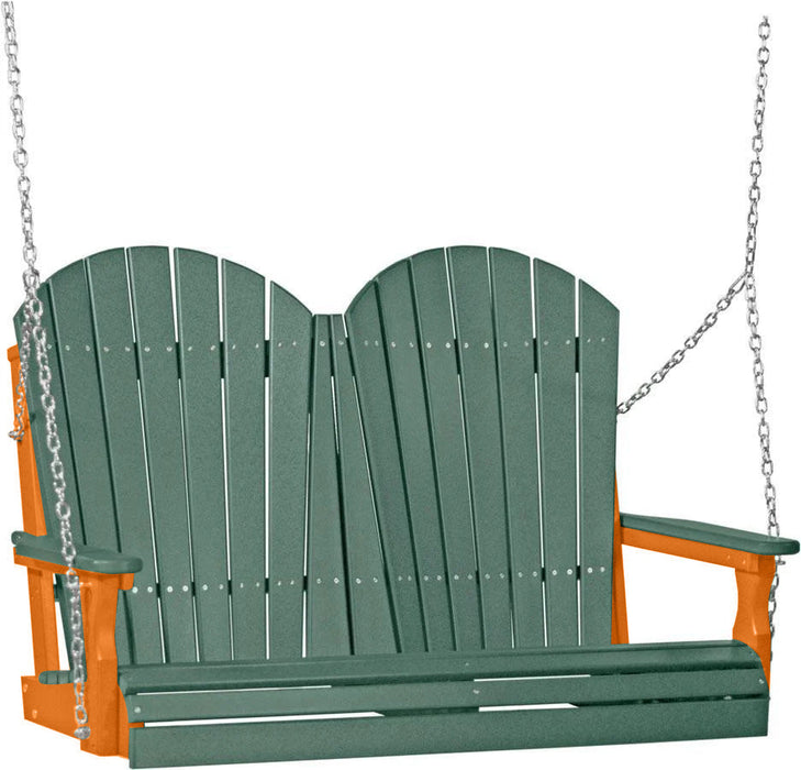 LuxCraft LuxCraft Green Adirondack 4ft. Recycled Plastic Porch Swing With Cup Holder Green on Tangerine / Adirondack Porch Swing Porch Swing 4APSGT-CH