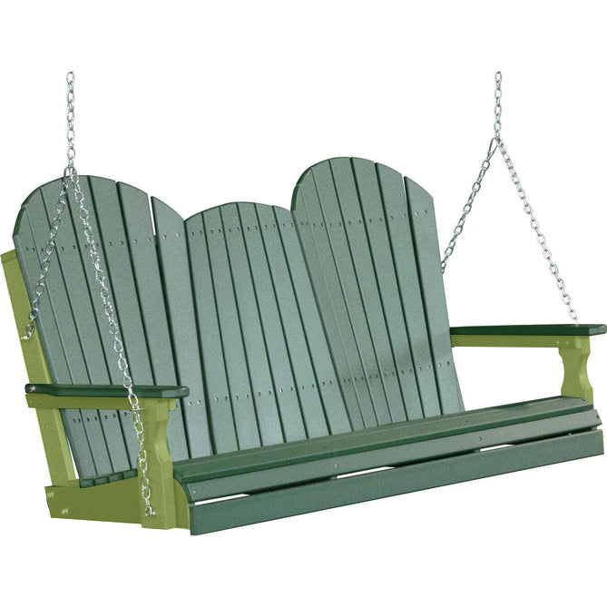 LuxCraft LuxCraft Green Adirondack 5ft. Recycled Plastic Porch Swing With Cup Holder Green / Adirondack Porch Swing Porch Swing 5APSG