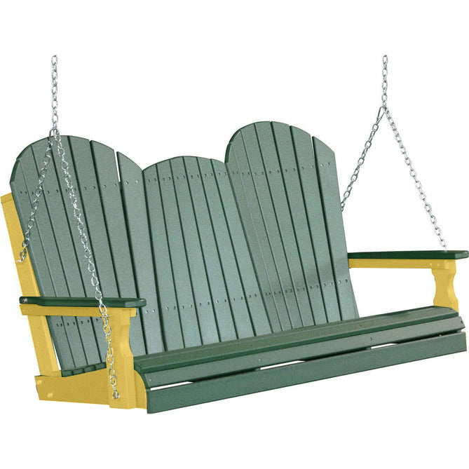 LuxCraft LuxCraft Green Adirondack 5ft. Recycled Plastic Porch Swing With Cup Holder Green / Adirondack Porch Swing Porch Swing 5APSG