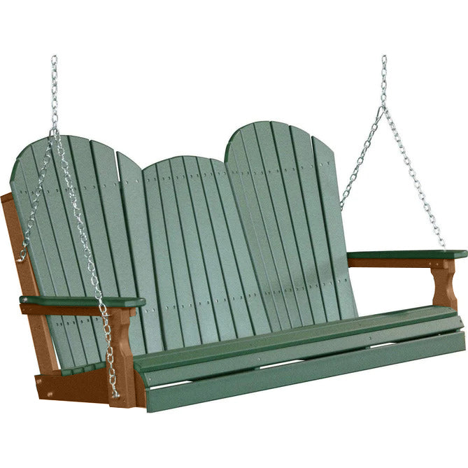 LuxCraft LuxCraft Green Adirondack 5ft. Recycled Plastic Porch Swing With Cup Holder Green / Adirondack Porch Swing Porch Swing 5APSG