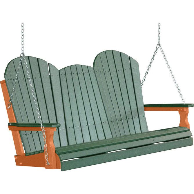 LuxCraft LuxCraft Green Adirondack 5ft. Recycled Plastic Porch Swing With Cup Holder Porch Swing