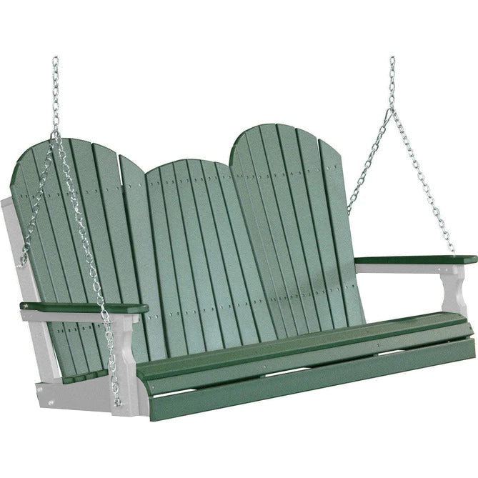 LuxCraft LuxCraft Green Adirondack 5ft. Recycled Plastic Porch Swing With Cup Holder Porch Swing