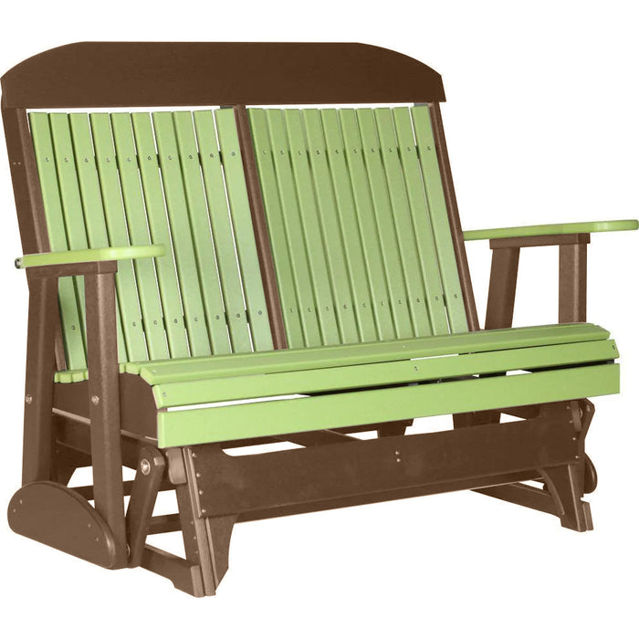 LuxCraft LuxCraft Lime Green 4 ft. Recycled Plastic Highback Outdoor Glider Bench Lime Green on Chestnut Brown Highback Glider 4CPGLGCBR