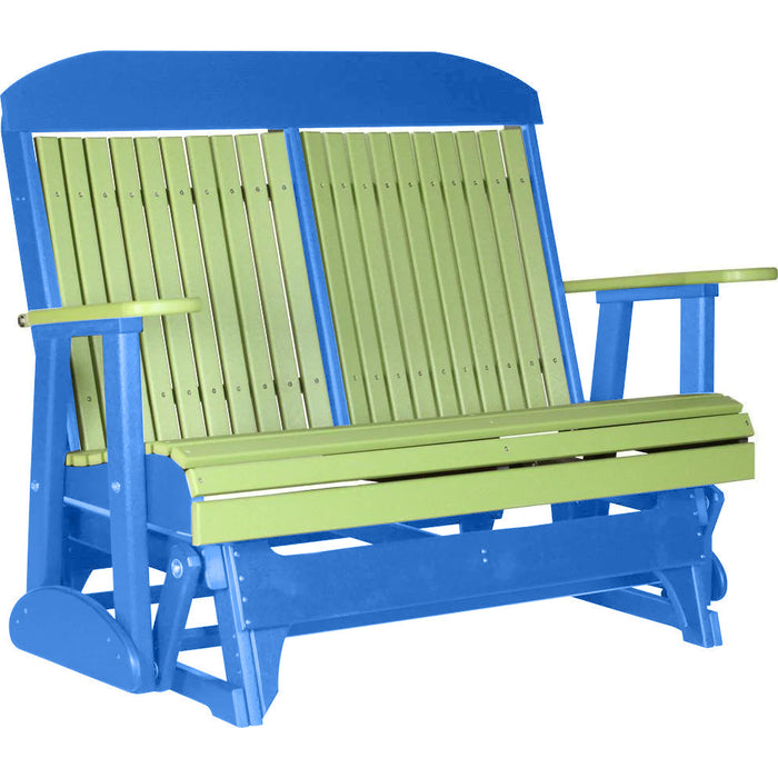 LuxCraft LuxCraft Lime Green 4 ft. Recycled Plastic Highback Outdoor Glider Bench With Cup Holder Lime Green on Blue Highback Glider 4CPGLGBL-CH