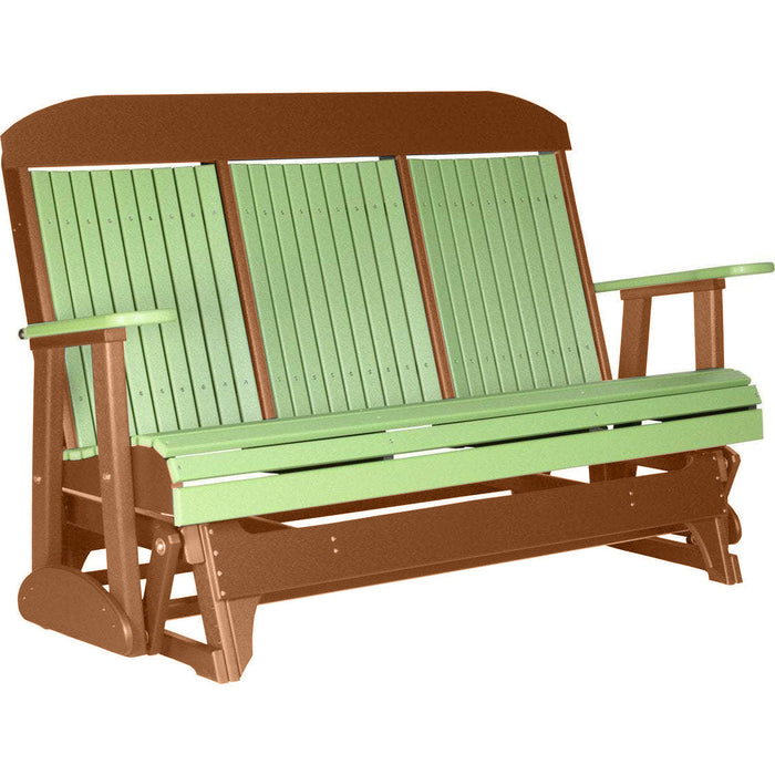 LuxCraft LuxCraft Lime Green 5 ft. Recycled Plastic Highback Outdoor Glider Lime Green on Antique Mahogany Highback Glider 5CPGLGAM