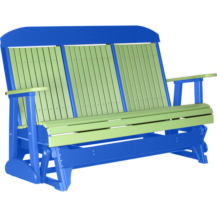 LuxCraft LuxCraft Lime Green 5 ft. Recycled Plastic Highback Outdoor Glider Lime Green on Blue Highback Glider 5CPGLGBL