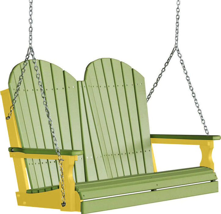 LuxCraft LuxCraft Lime Green Adirondack 4ft. Recycled Plastic Porch Swing With Cup Holder Lime Green on Yellow / Adirondack Porch Swing Porch Swing 4APSLGY-CH